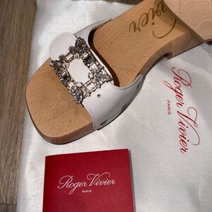 Roger Vivier White Crystal Embellished Mules